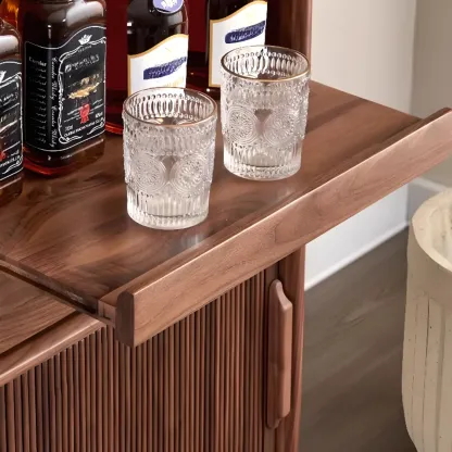 Modern Brown Wood Glass Door Adjustable Shelf Storage Cabinet Image - 10