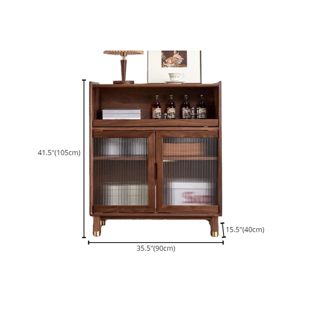 Modern Brown Wood Glass Door Adjustable Shelf Storage Cabinet #size