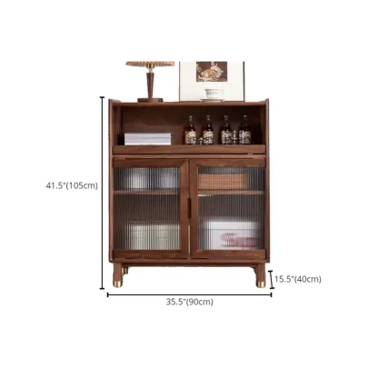 Modern Brown Wood Glass Door Adjustable Shelf Storage Cabinet #size