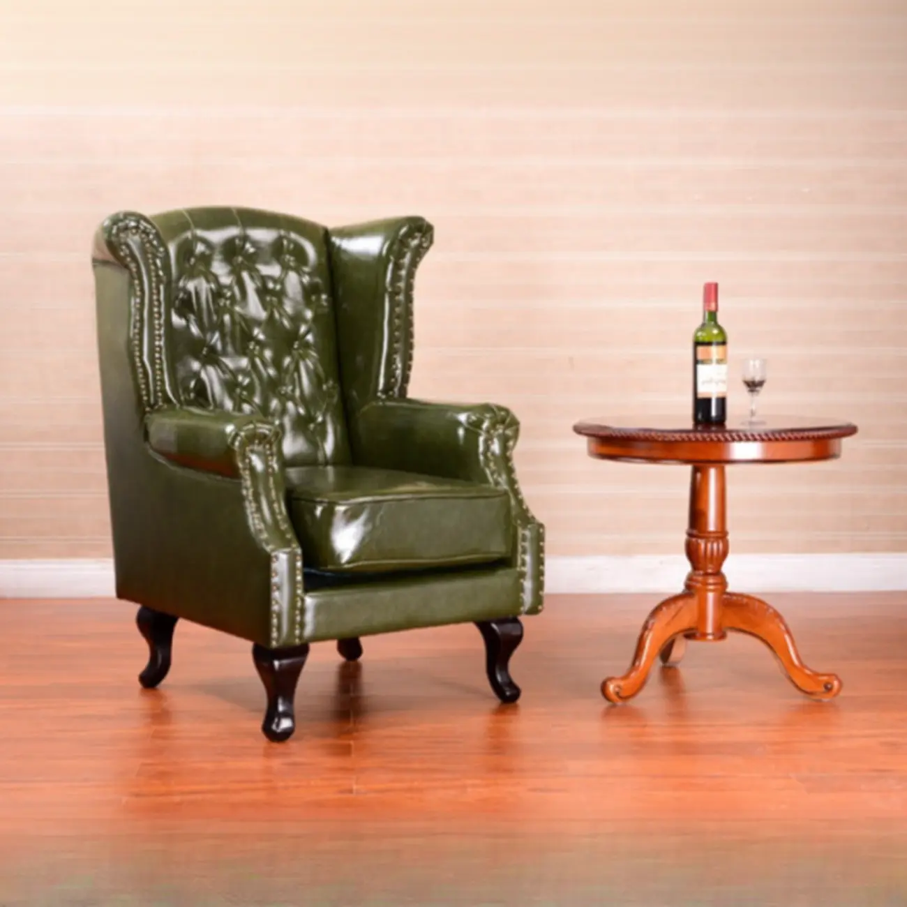 Traditional Leather Wingback Accent Chair with Nailhead Trim Image - 4 | homeyfad