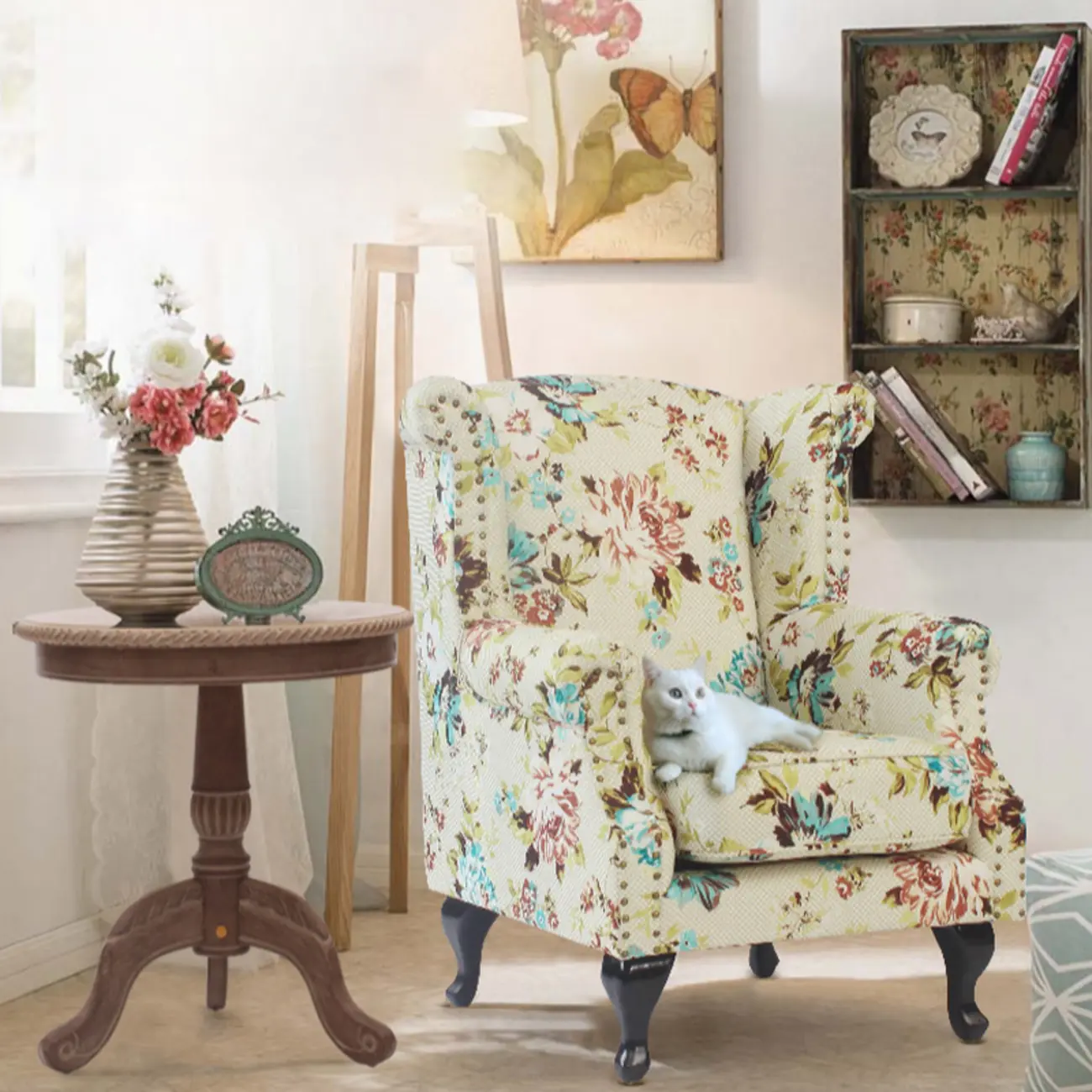 Traditional Leather Wingback Accent Chair with Nailhead Trim Image - 1 | homeyfad