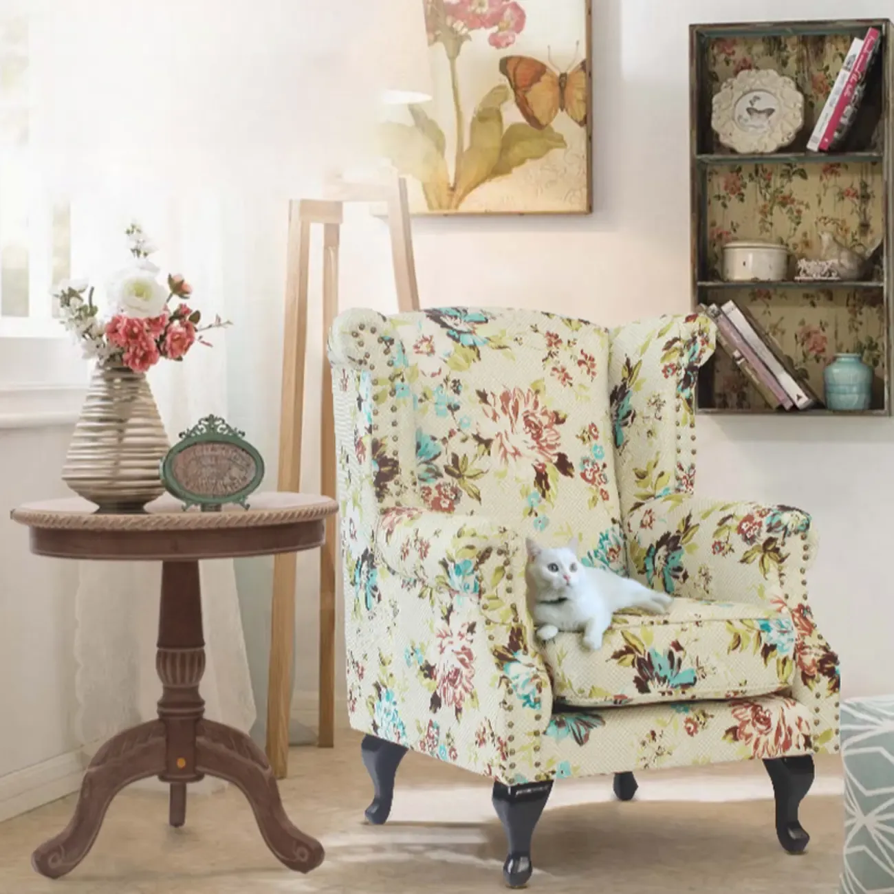 Traditional Leather Wingback Accent Chair with Nailhead Trim Image - 1