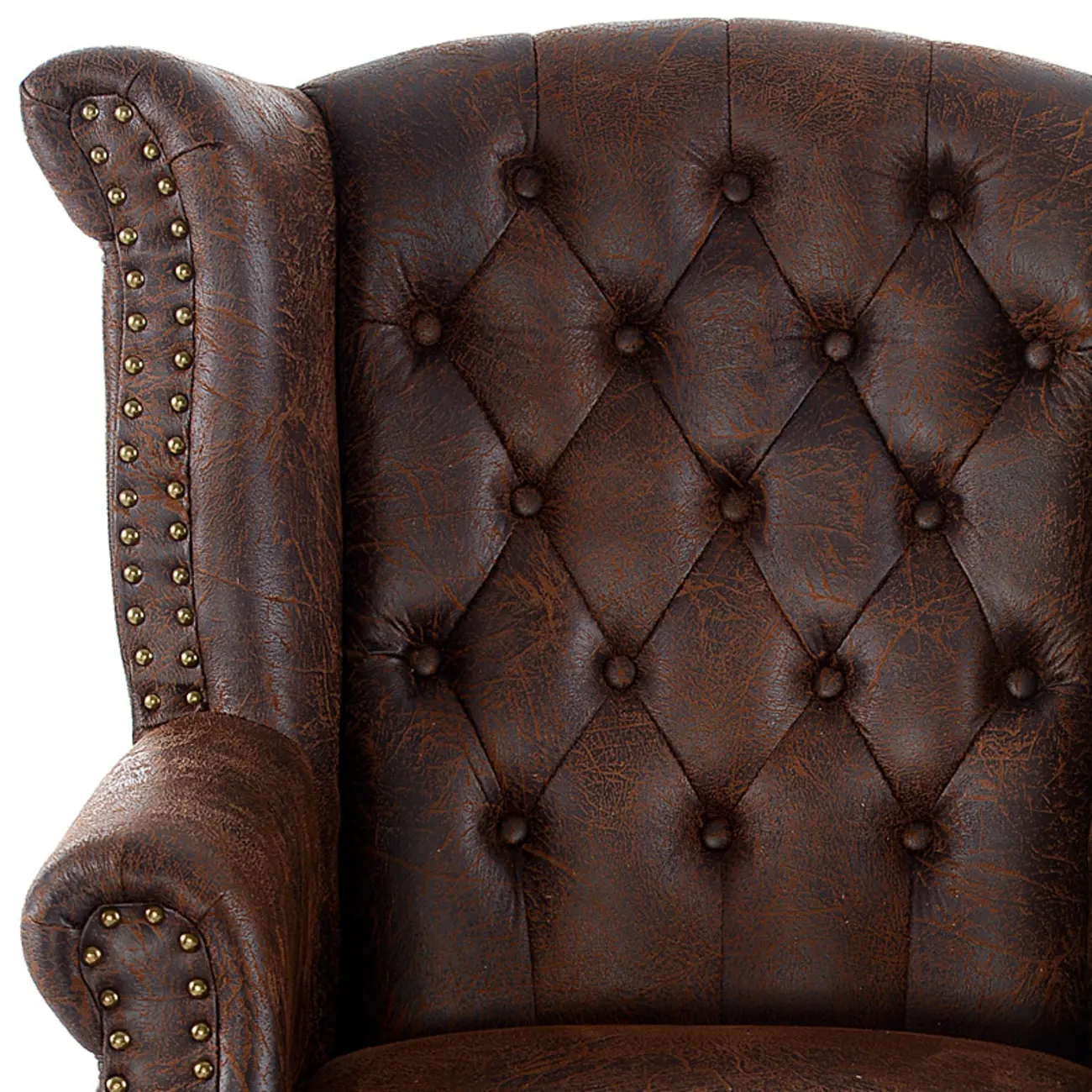 Traditional Leather Wingback Accent Chair with Nailhead Trim Image - 6 | homeyfad