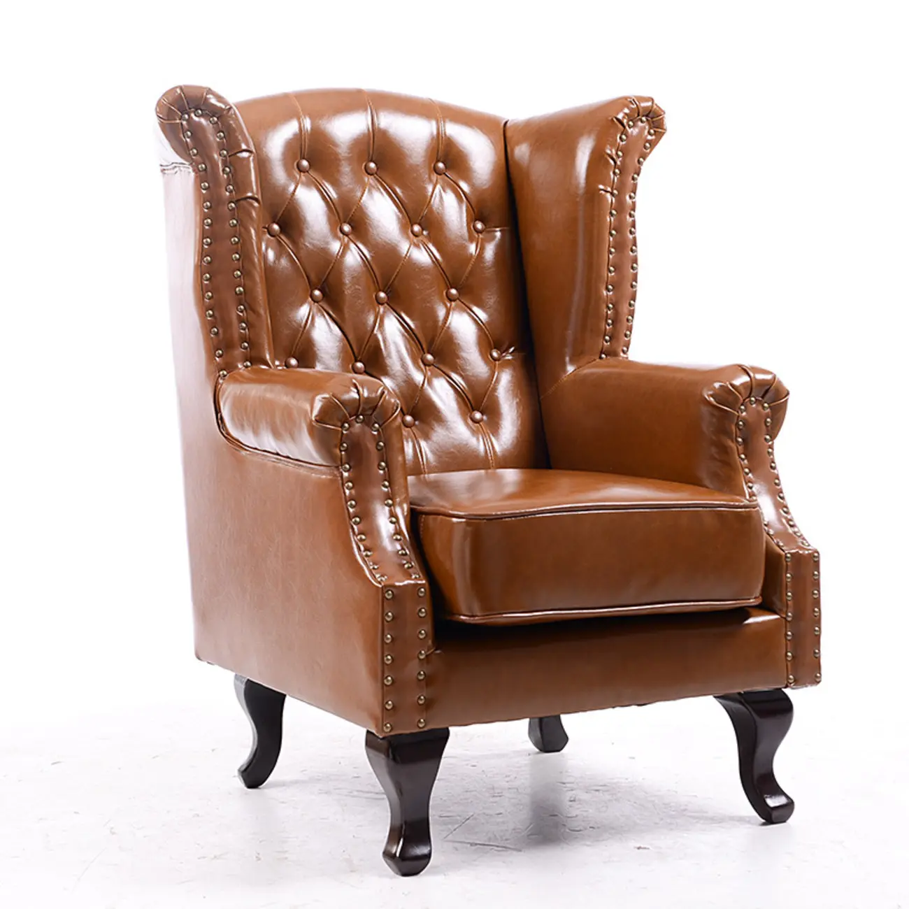 Traditional Leather Wingback Accent Chair with Nailhead Trim Image - 9 | homeyfad