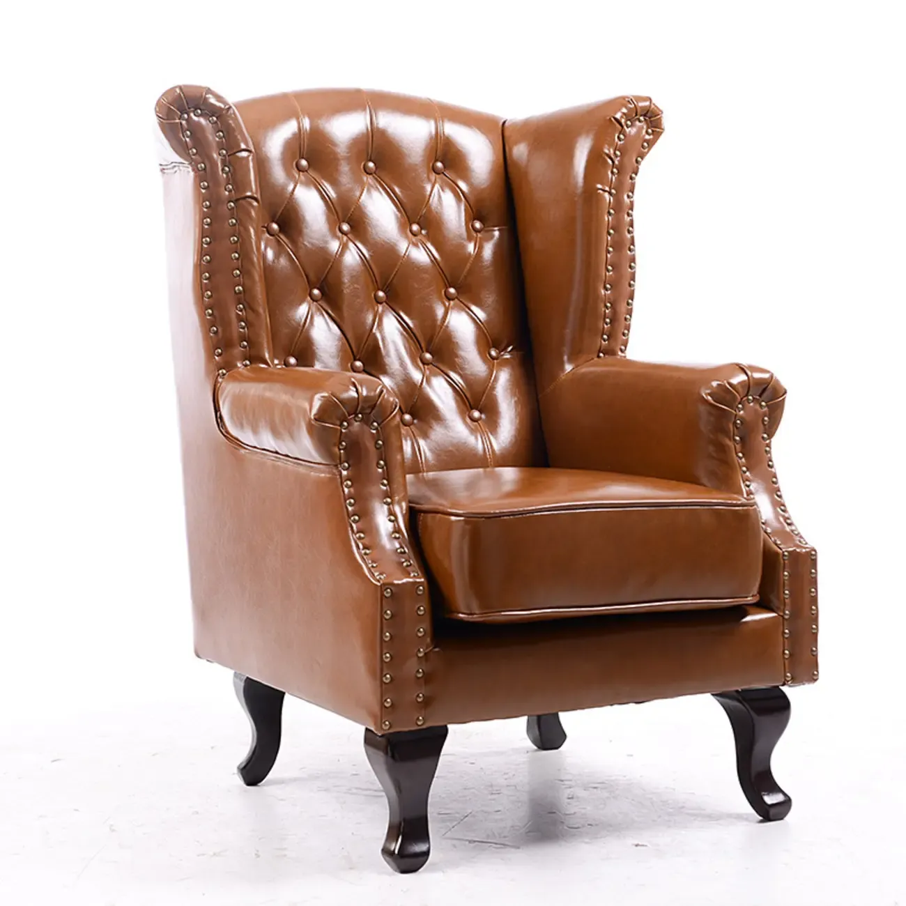 Traditional Leather Wingback Accent Chair with Nailhead Trim Image - 9