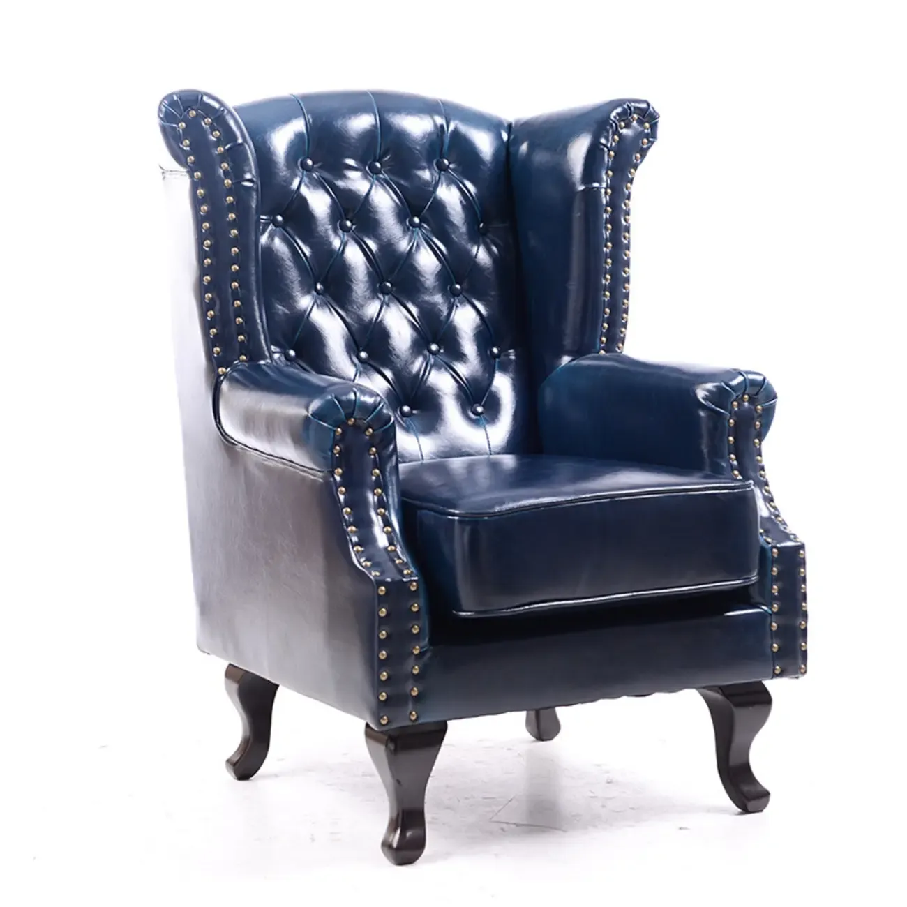 Traditional Leather Wingback Accent Chair with Nailhead Trim Image - 10