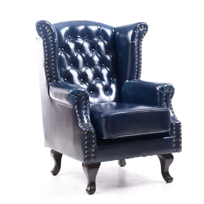 Traditional Leather Wingback Accent Chair with Nailhead Trim Image - 10