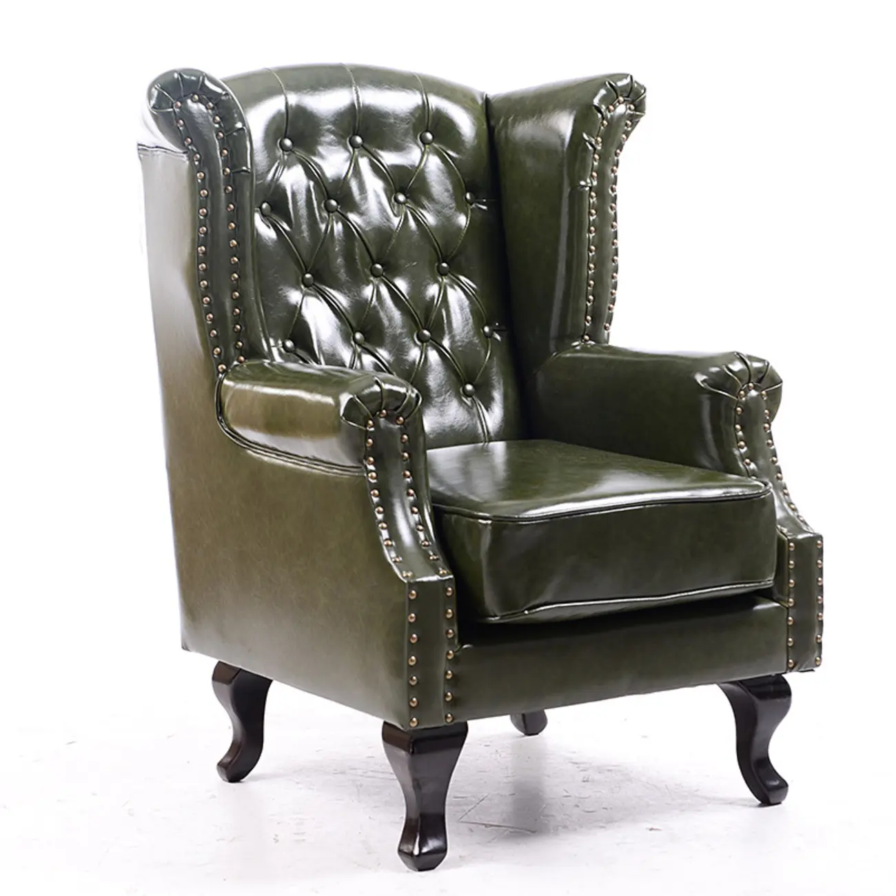 Traditional Leather Wingback Accent Chair with Nailhead Trim Image - 12 | homeyfad