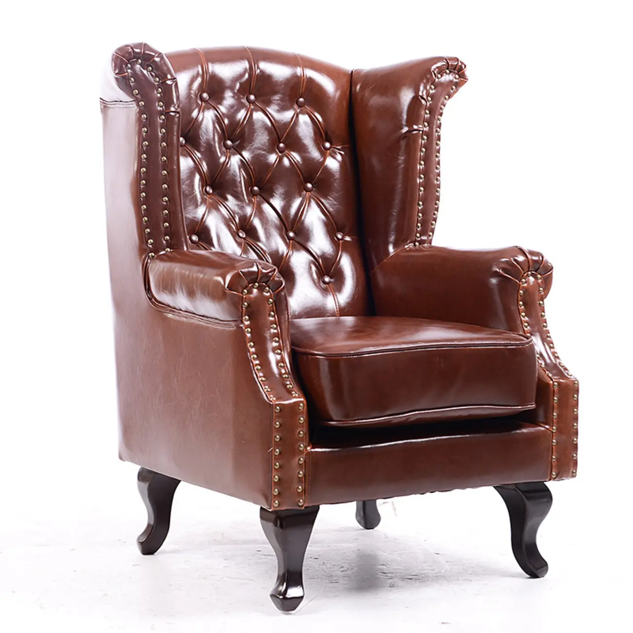 Traditional Leather Wingback Accent Chair with Nailhead Trim Image - 13 | homeyfad