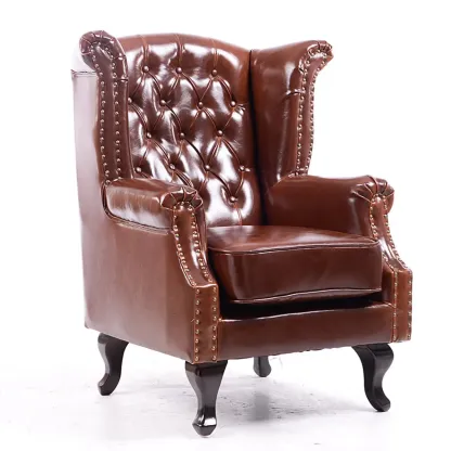 Traditional Leather Wingback Accent Chair with Nailhead Trim Image - 13