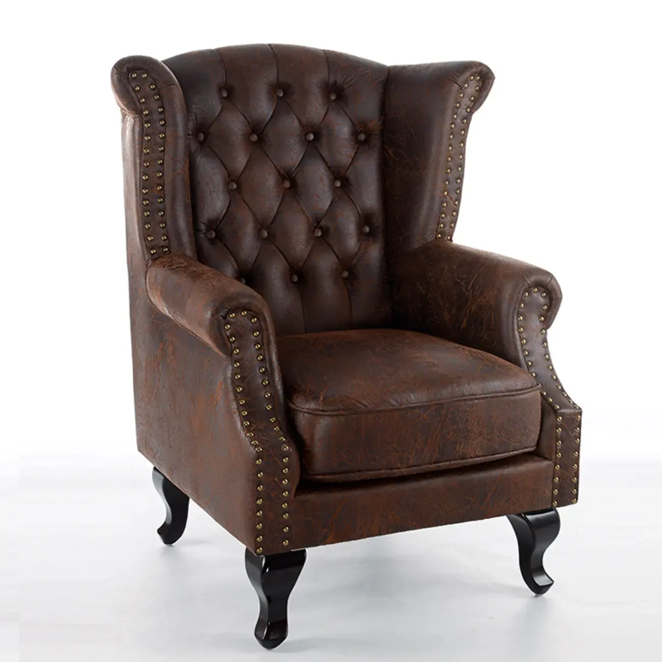 Traditional Leather Wingback Accent Chair with Nailhead Trim Image - 14