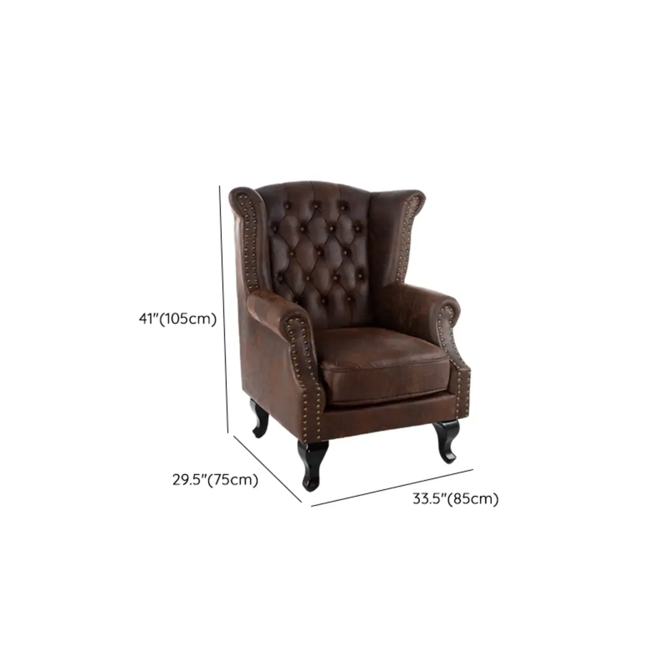 Traditional Leather Wingback Accent Chair with Nailhead Trim #size