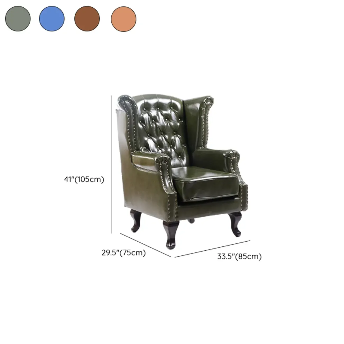 Traditional Leather Wingback Accent Chair with Nailhead Trim Image - 17