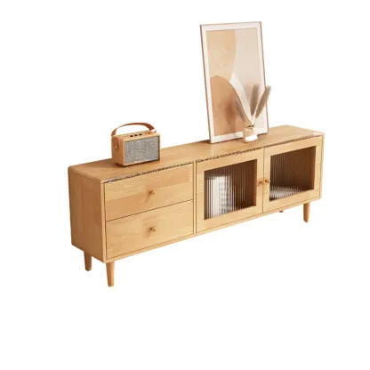 Contemporary Natural Wood TV Stand with 4-Drawers for Home Image - 3