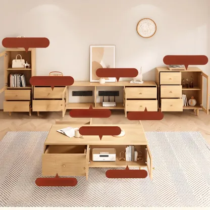 Contemporary Natural Wood TV Stand with 4-Drawers for Home Image - 4