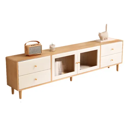 Contemporary Natural Wood TV Stand with 4-Drawers for Home Image - 5