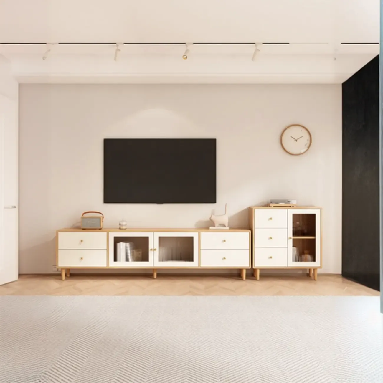 Contemporary Natural Wood TV Stand with 4-Drawers for Home Image - 6