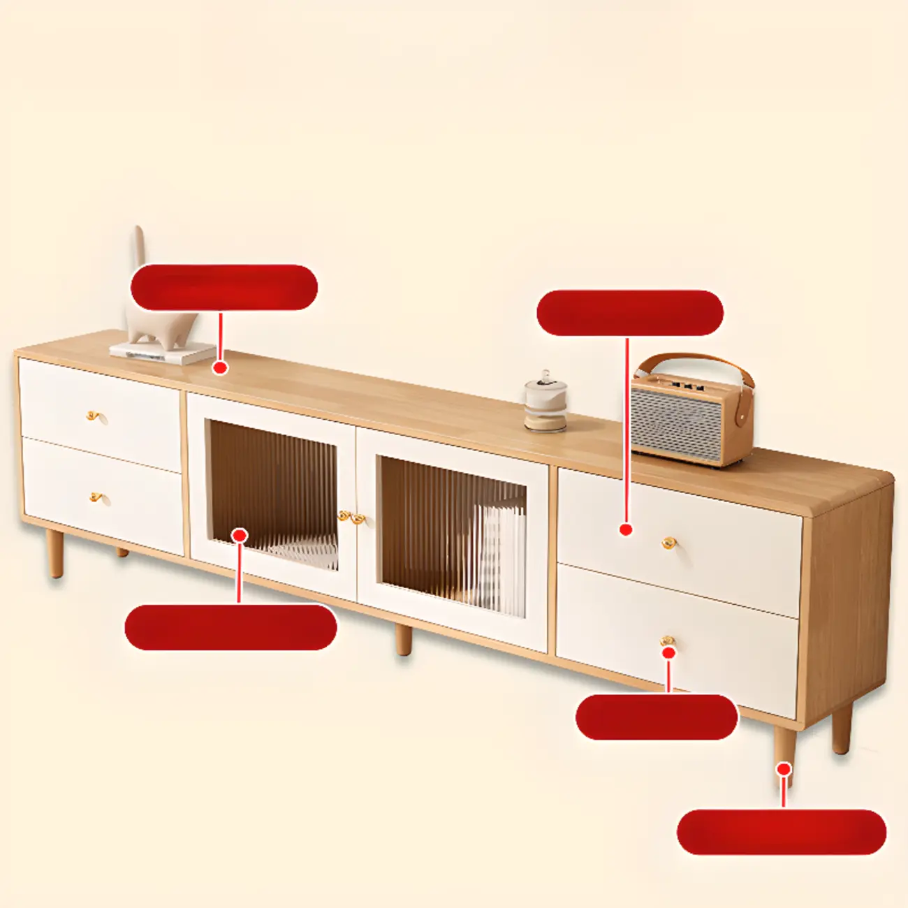 Contemporary Natural Wood TV Stand with 4-Drawers for Home Image - 9 | homeyfad