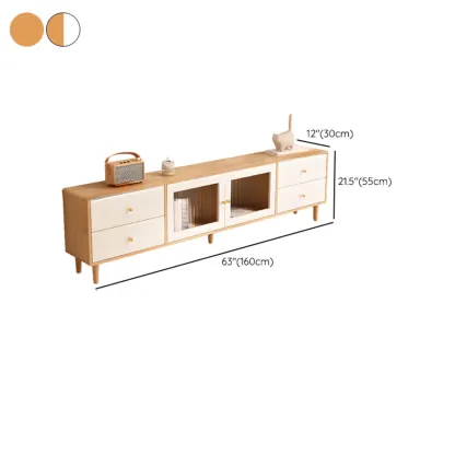 Contemporary Natural Wood TV Stand with 4-Drawers for Home Image - 14