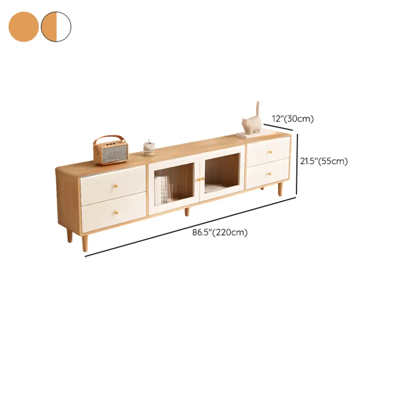 Contemporary Natural Wood TV Stand with 4-Drawers for Home Image - 17