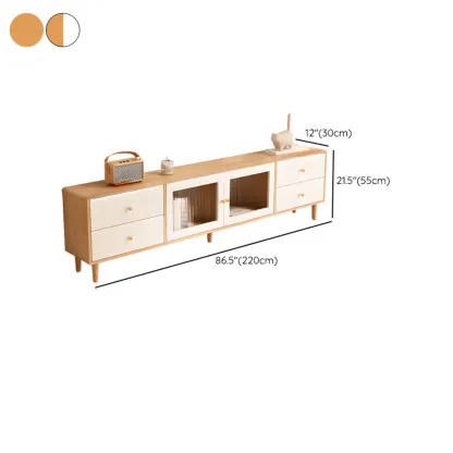 Contemporary Natural Wood TV Stand with 4-Drawers for Home Image - 17