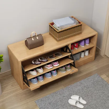 Solid Wood Bench with Shoe Storage for Entryway Image - 2