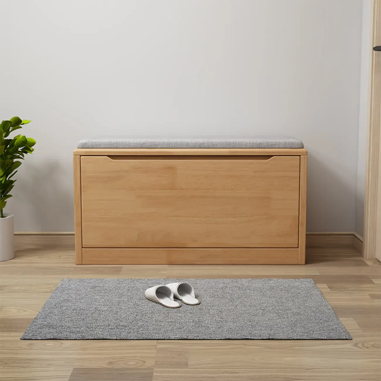 Solid Wood Bench with Shoe Storage for Entryway Image - 4