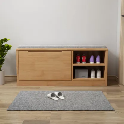 Solid Wood Bench with Shoe Storage for Entryway Image - 1