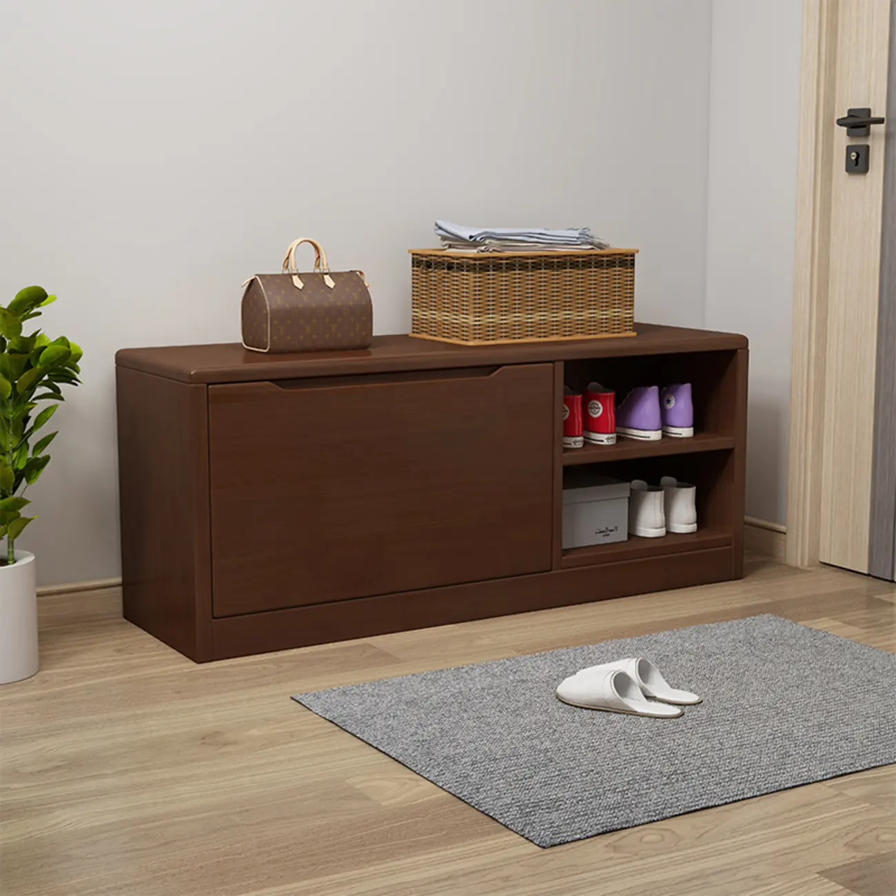 Solid Wood Bench with Shoe Storage for Entryway Image - 5 | homeyfad