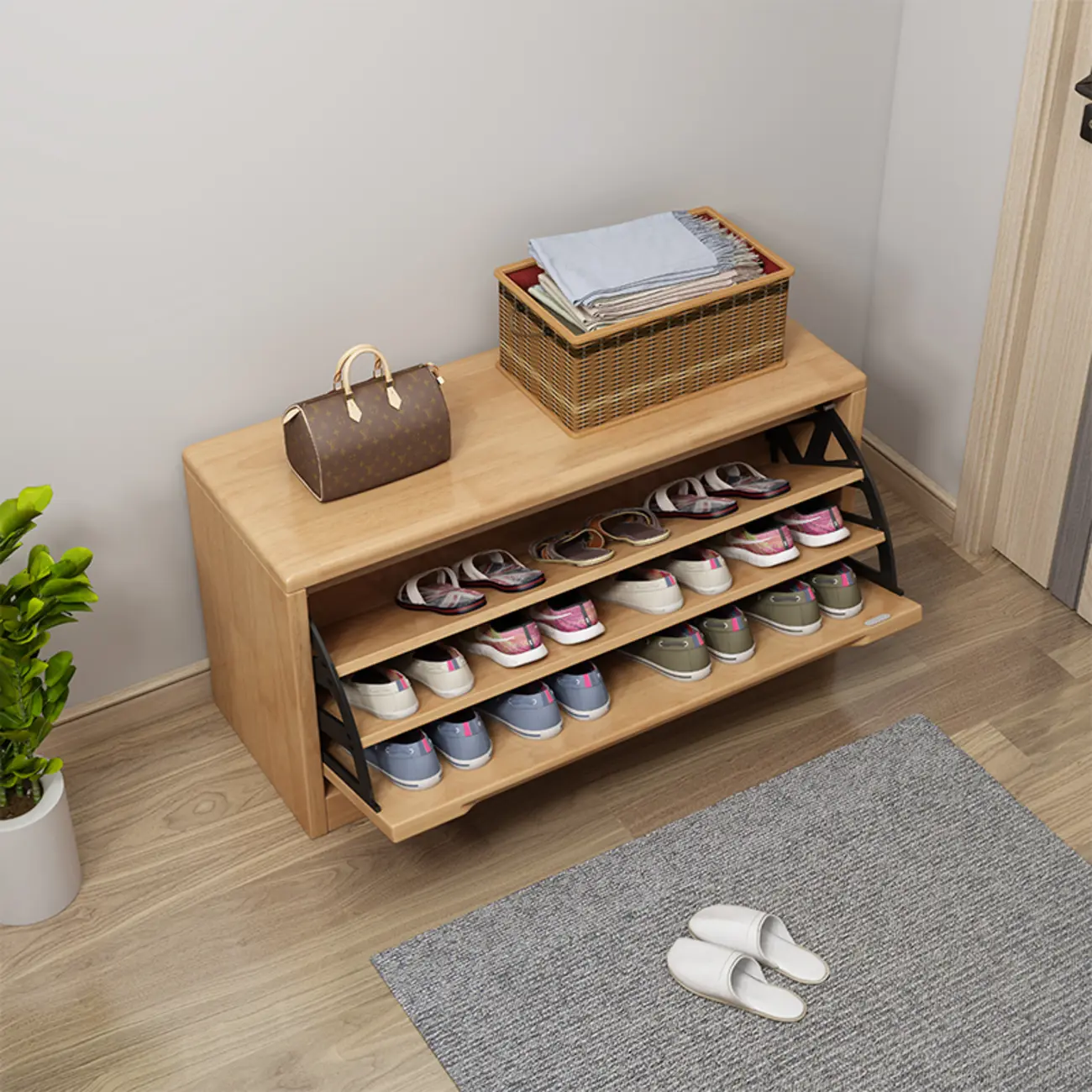 Solid Wood Bench with Shoe Storage for Entryway Image - 3 | homeyfad