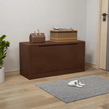 Solid Wood Bench with Shoe Storage for Entryway Image - 7