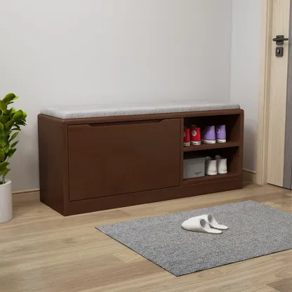 Solid Wood Bench with Shoe Storage for Entryway Image - 8