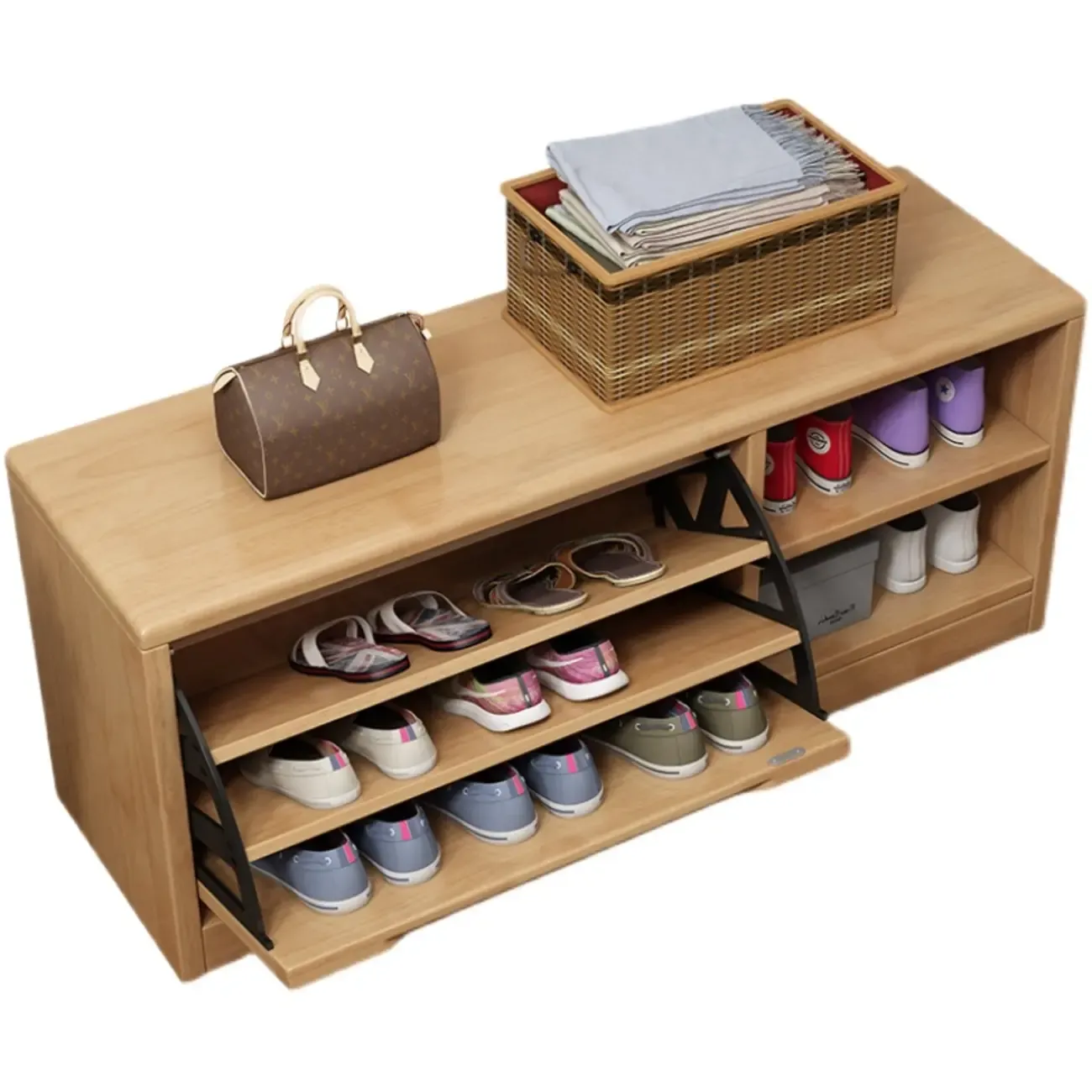 Solid Wood Bench with Shoe Storage for Entryway Image - 9