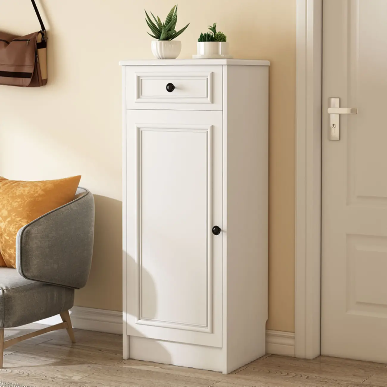 Narrow Entryway Vertical Adjustable Wood Shoe Storage Cabinet Image - 1 | homeyfad