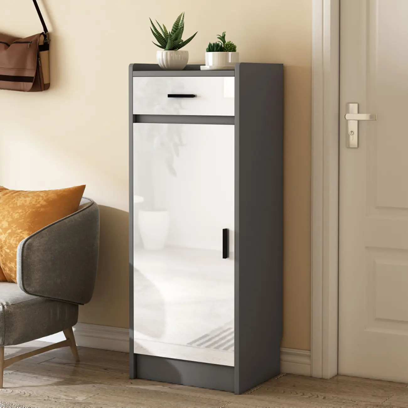 Narrow Entryway Vertical Adjustable Wood Shoe Storage Cabinet Image - 4 | homeyfad