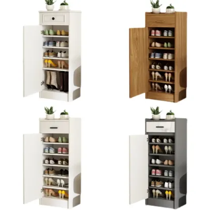Narrow Entryway Vertical Adjustable Wood Shoe Storage Cabinet Image - 5
