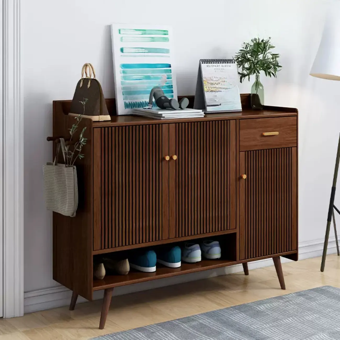 Modern Wood Shoe Cabinet with Doors for Entryway | homeyfad