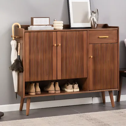 Modern Wood Shoe Cabinet with Doors for Entryway