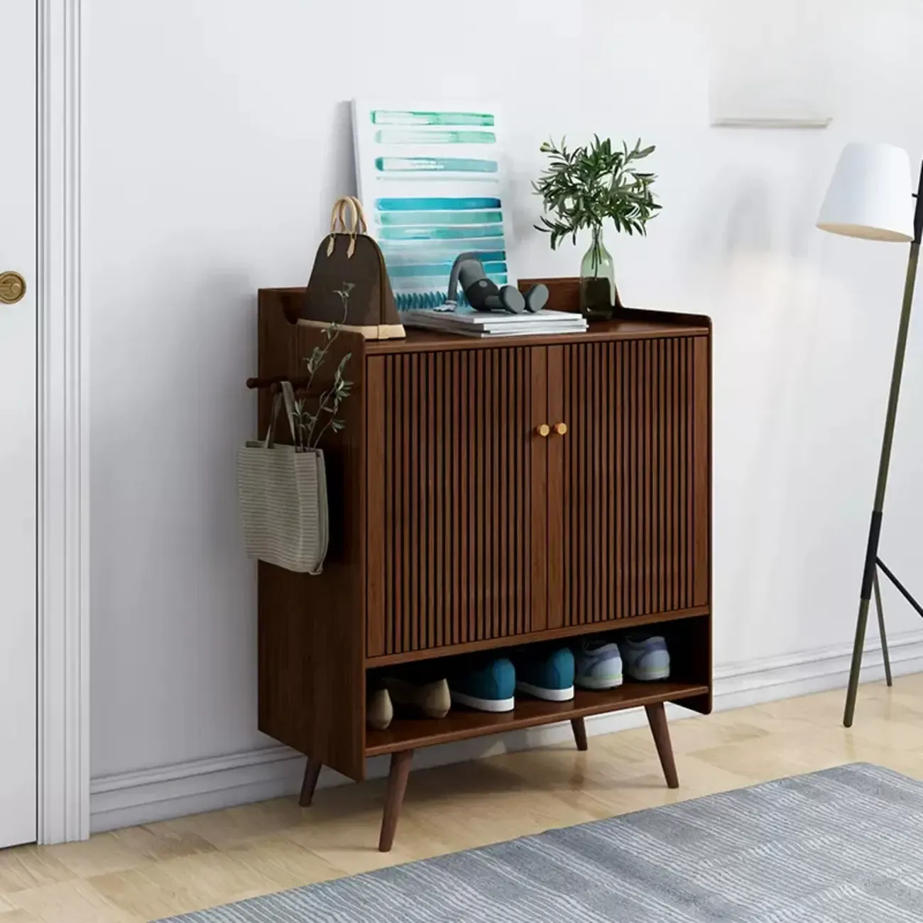 Modern Wood Shoe Cabinet with Doors for Entryway