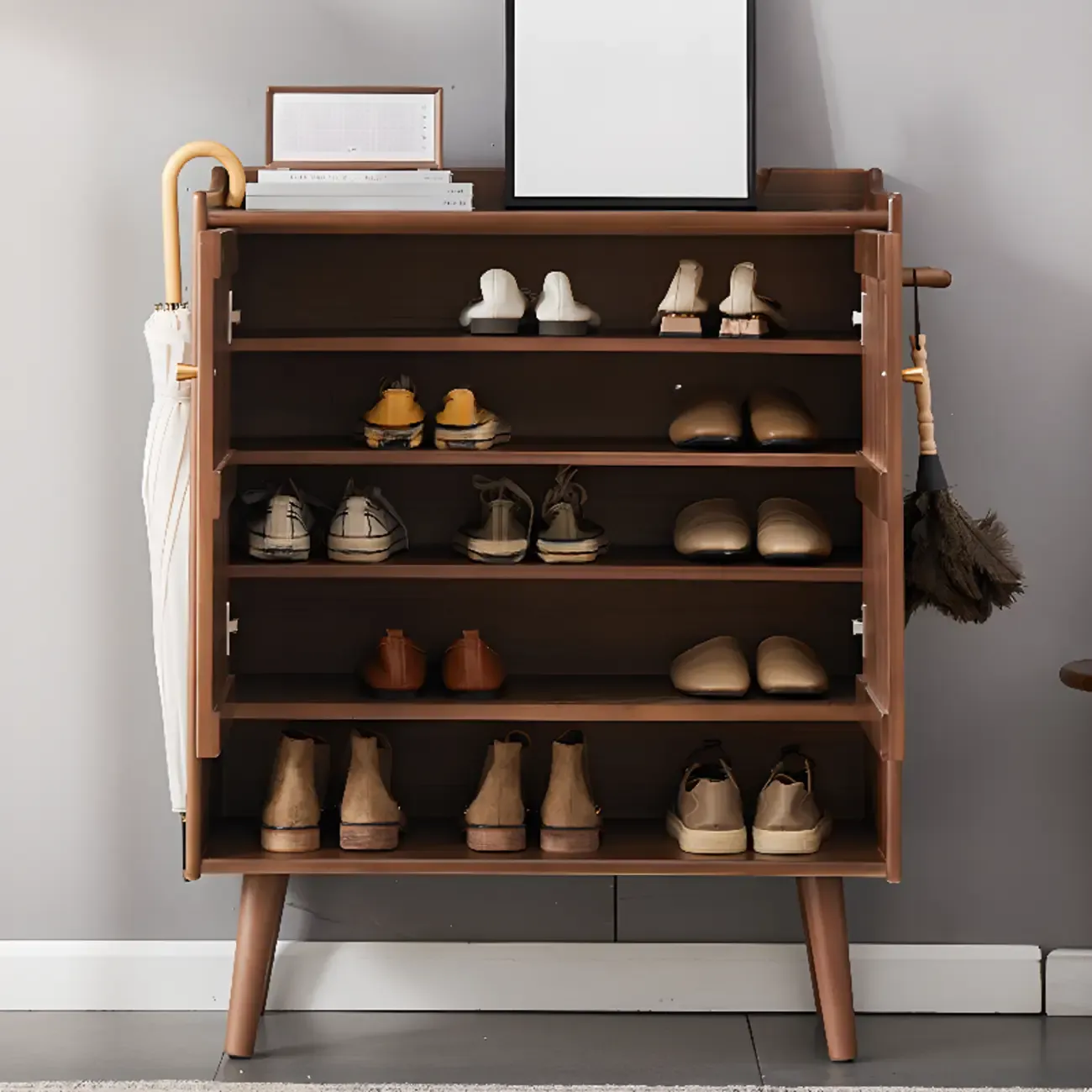 Modern Wood Shoe Cabinet with Doors for Entryway