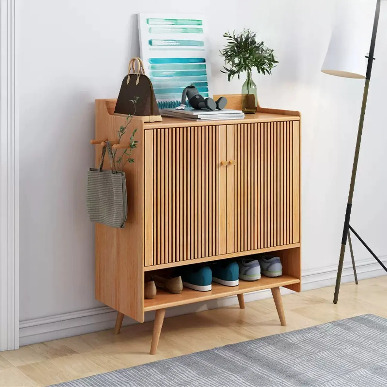 Modern Wood Shoe Cabinet with Doors for Entryway | homeyfad