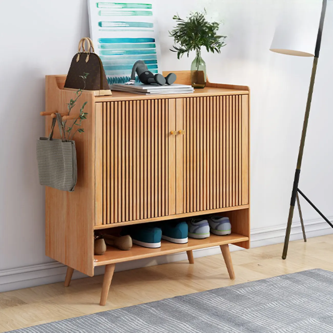 Modern Wood Shoe Cabinet with Doors for Entryway | homeyfad