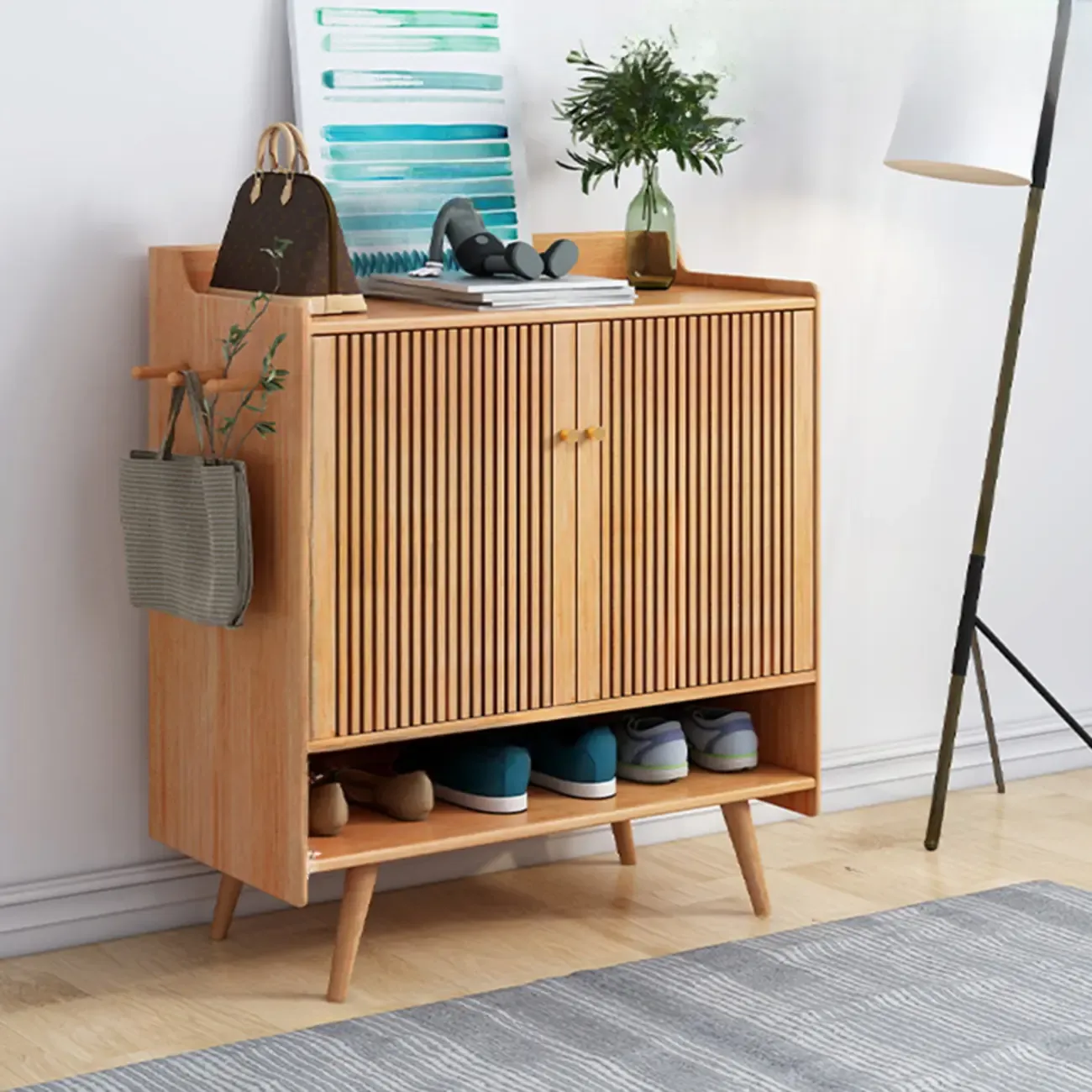 Modern Wood Shoe Cabinet with Doors for Entryway