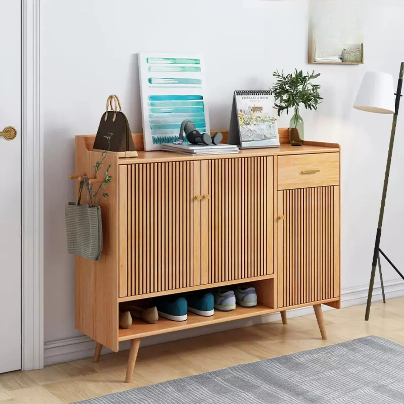 Modern Wood Shoe Cabinet with Doors for Entryway | homeyfad