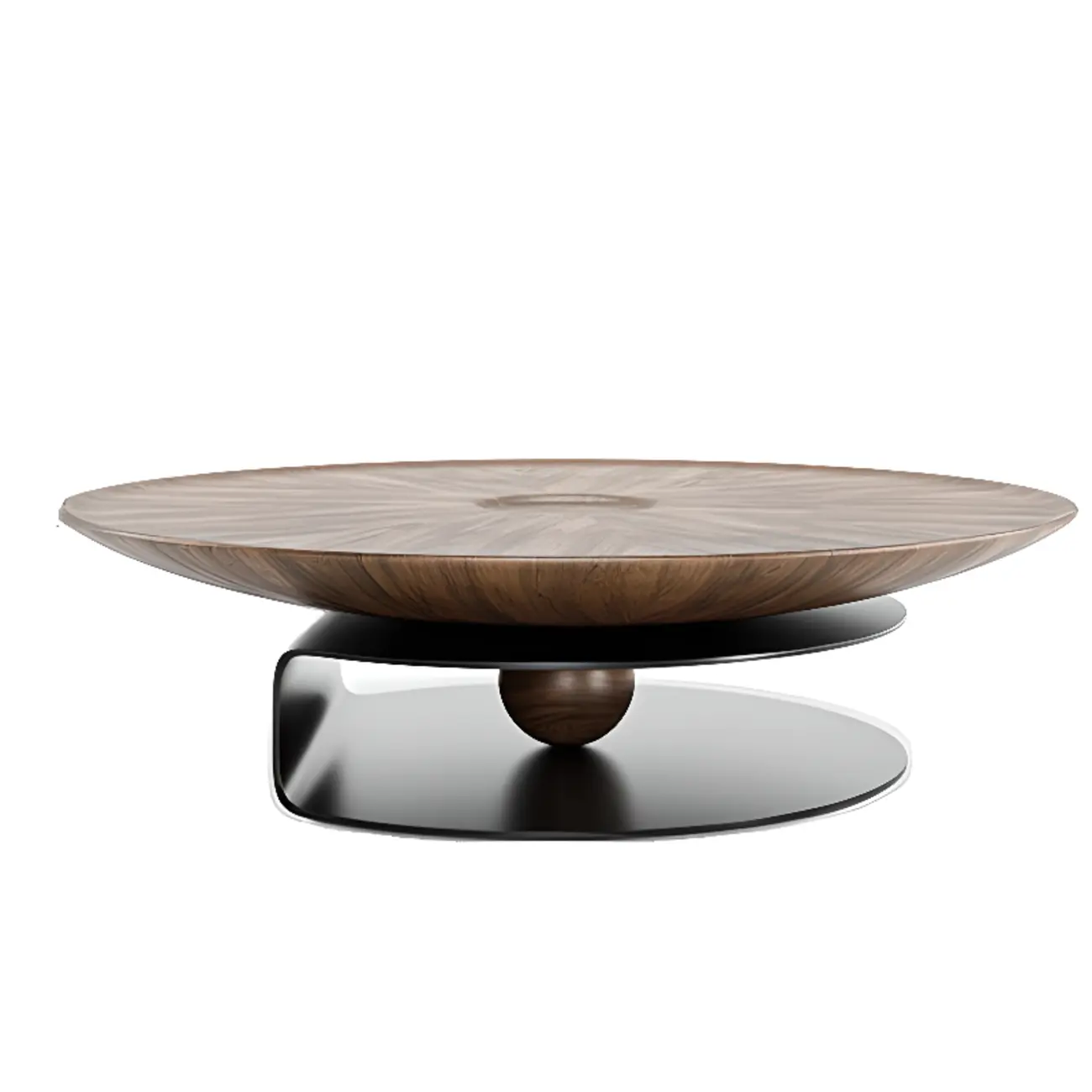 Nesting Brown Wood Round Black Steel Base Coffee Table Image - 4 | homeyfad