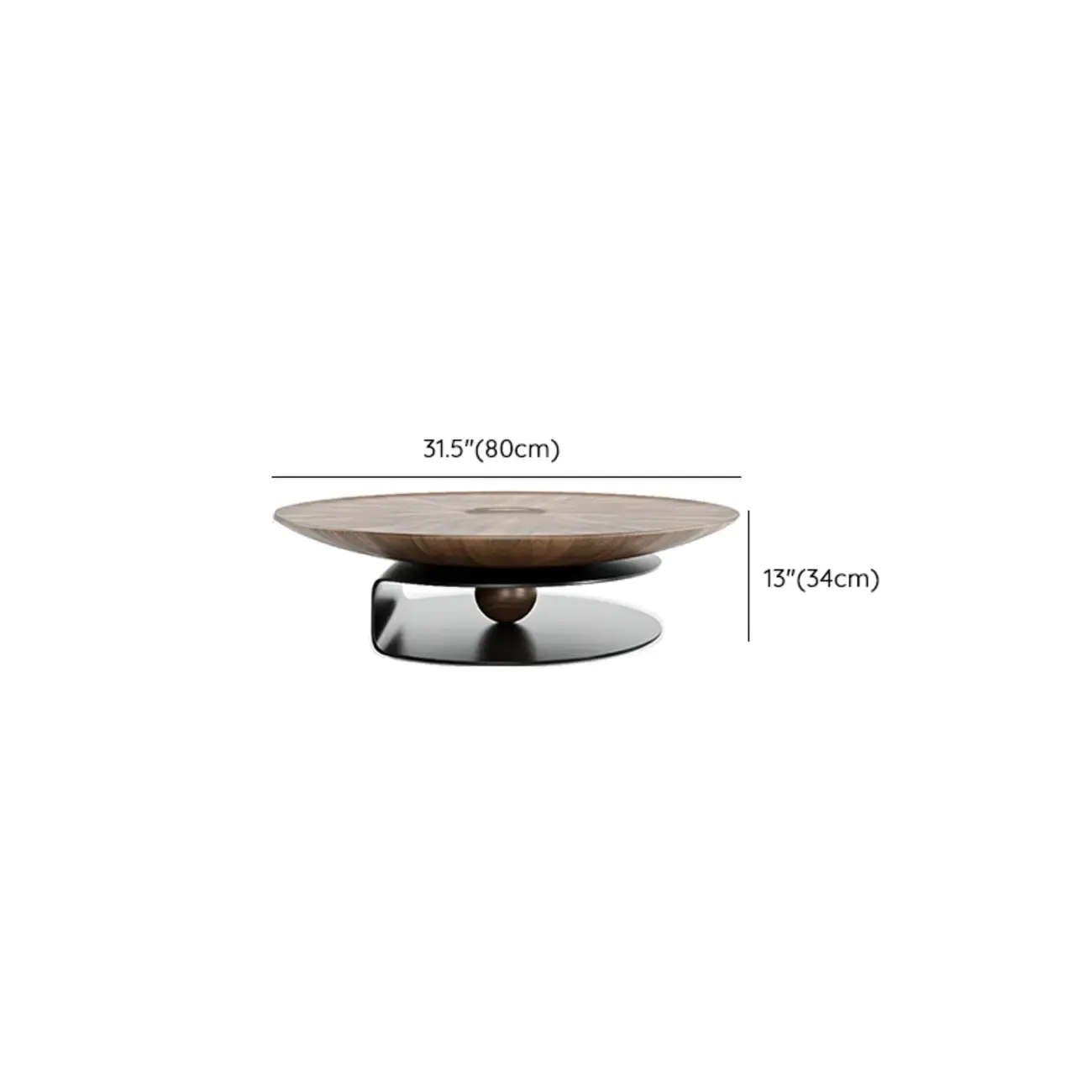 Nesting Brown Wood Round Black Steel Base Coffee Table #size