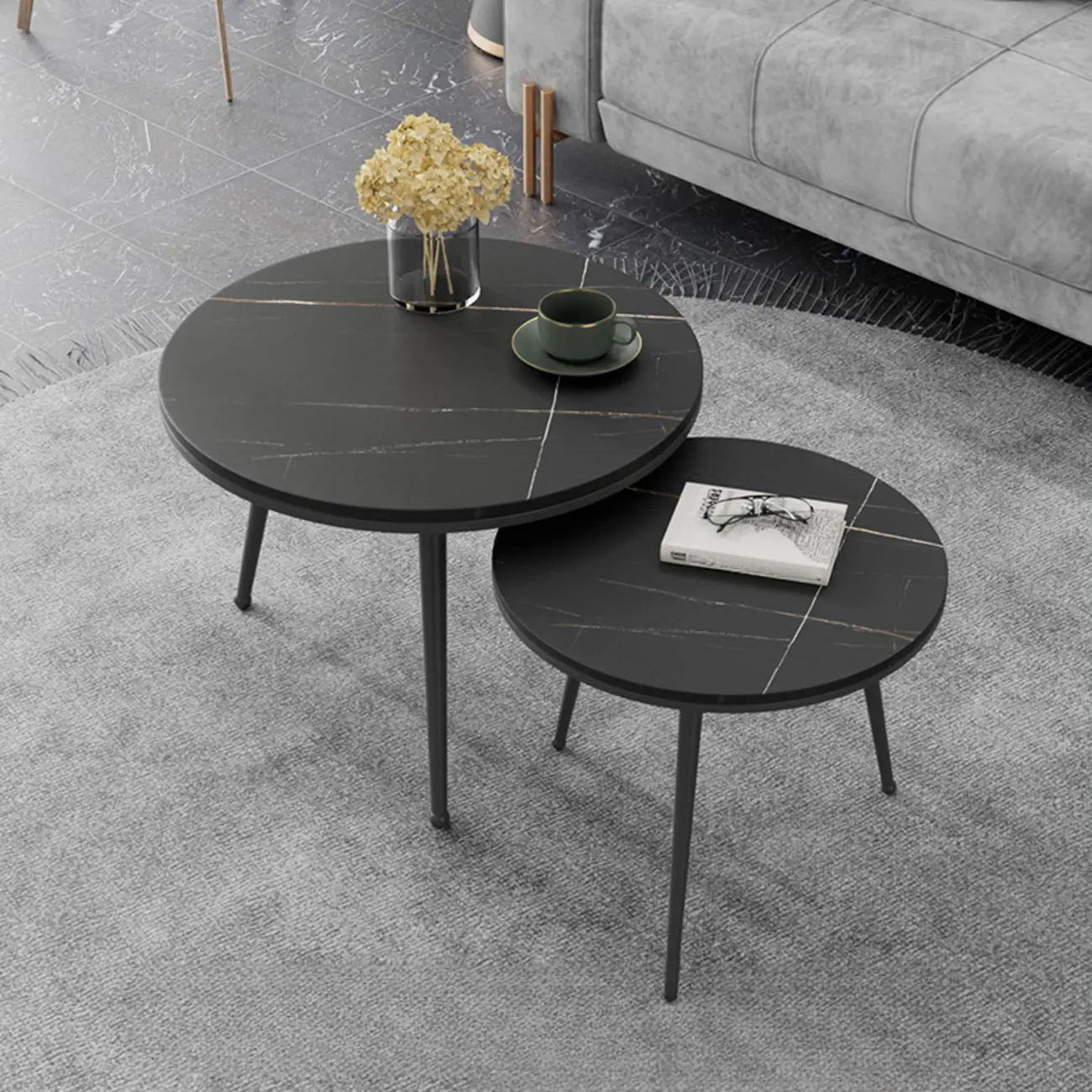 Modern Marble-Top 3 Legs Round Nesting Tables Image - 1 | homeyfad