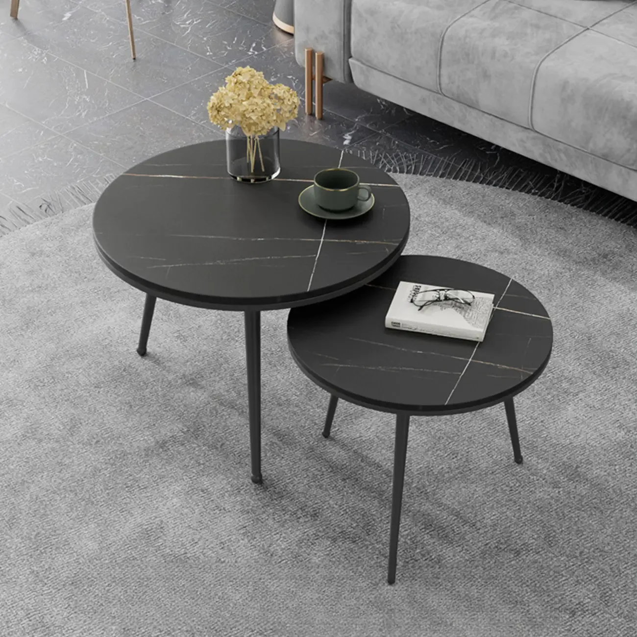 Modern Marble-Top 3 Legs Round Nesting Tables Image - 1