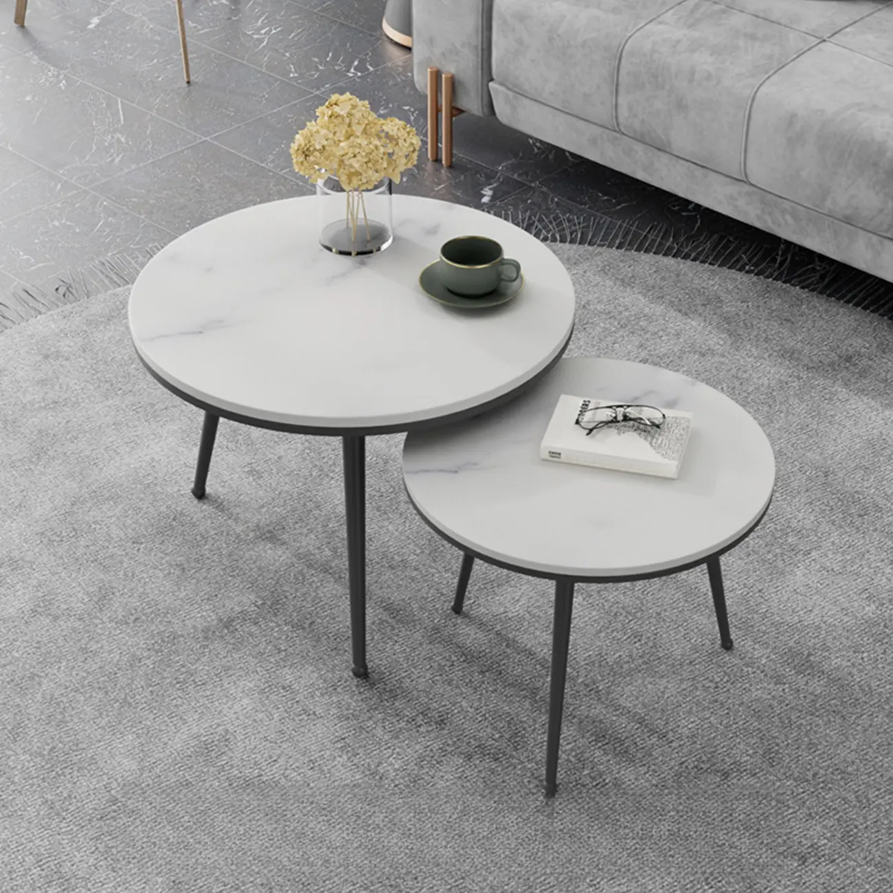 Modern Marble-Top 3 Legs Round Nesting Tables Image - 2 | homeyfad
