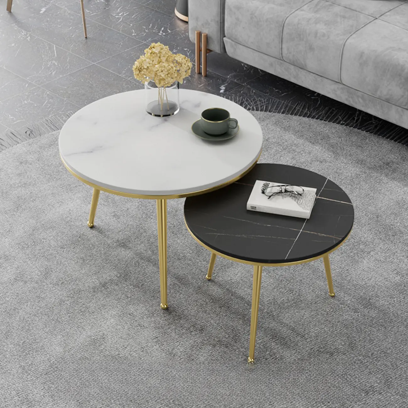 Modern Marble-Top 3 Legs Round Nesting Tables Image - 3 | homeyfad